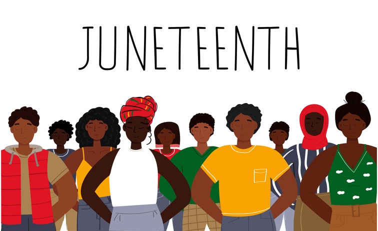 A group of black people. Juneteenth concept. Celebrated annually on June 19. Freedom day. African culture appreciation. Banner, poster, brochure template.